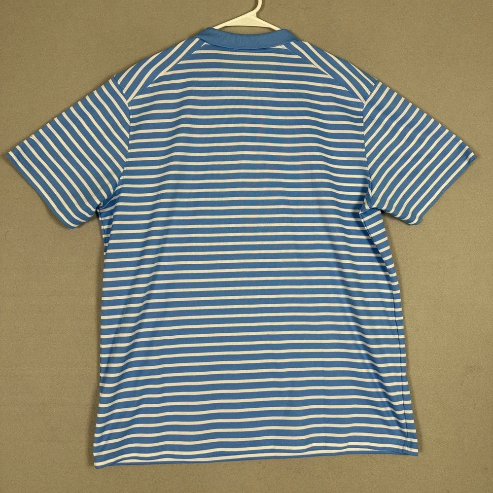 Nike Polo Shirt Mens XL Dri-FIT Blue White Striped Golf Performance Short Sleeve